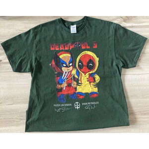 Deadpool 3 & Wolverine Cute Baby Graphic Print Green T-Shirt Size Large